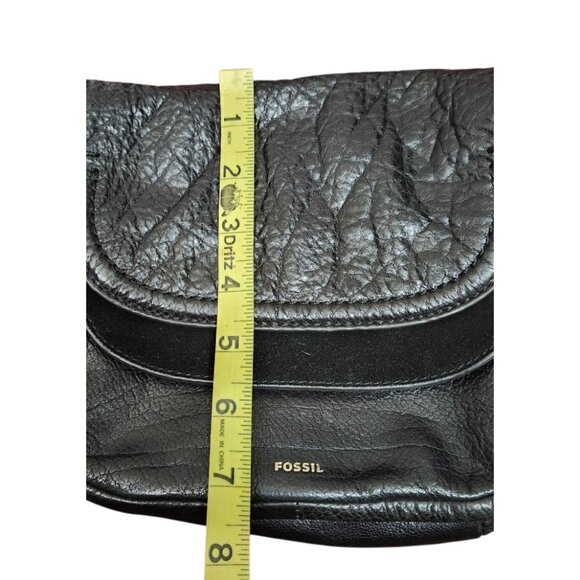 Fossil Peyton Double Flap Crossbody Small Black Leather Handbag - Picture 13 of 16